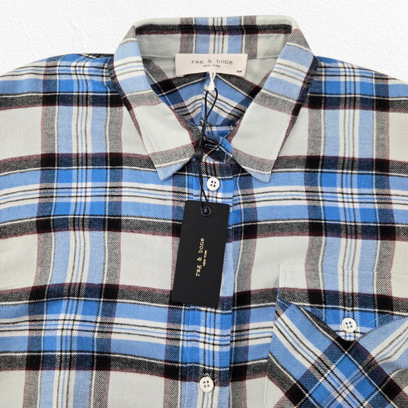 Rag & Bone Jonah Plaid Button Down Shirt Grey Blue Check Size Small $250 NWT - Picture 3 of 13